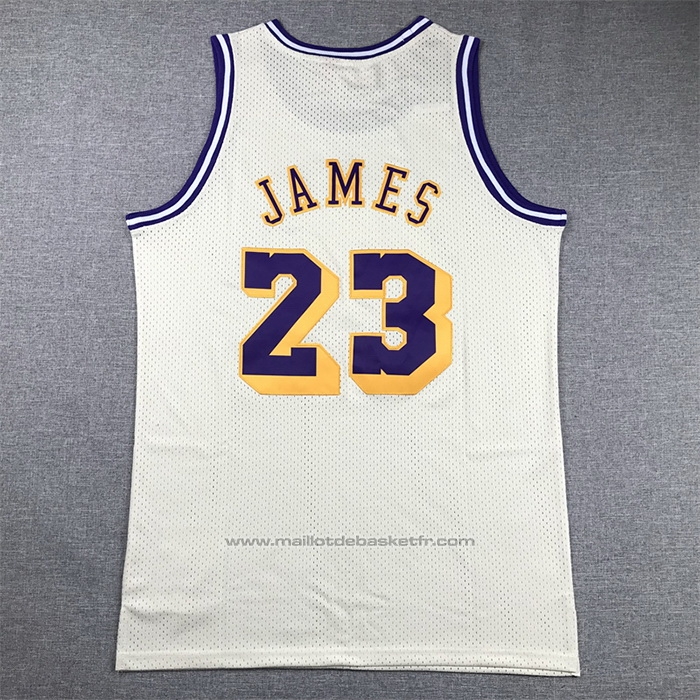 Maillot Los Angeles Lakers LeBron James #23 Mitchell & Ness Chainstitch Creme